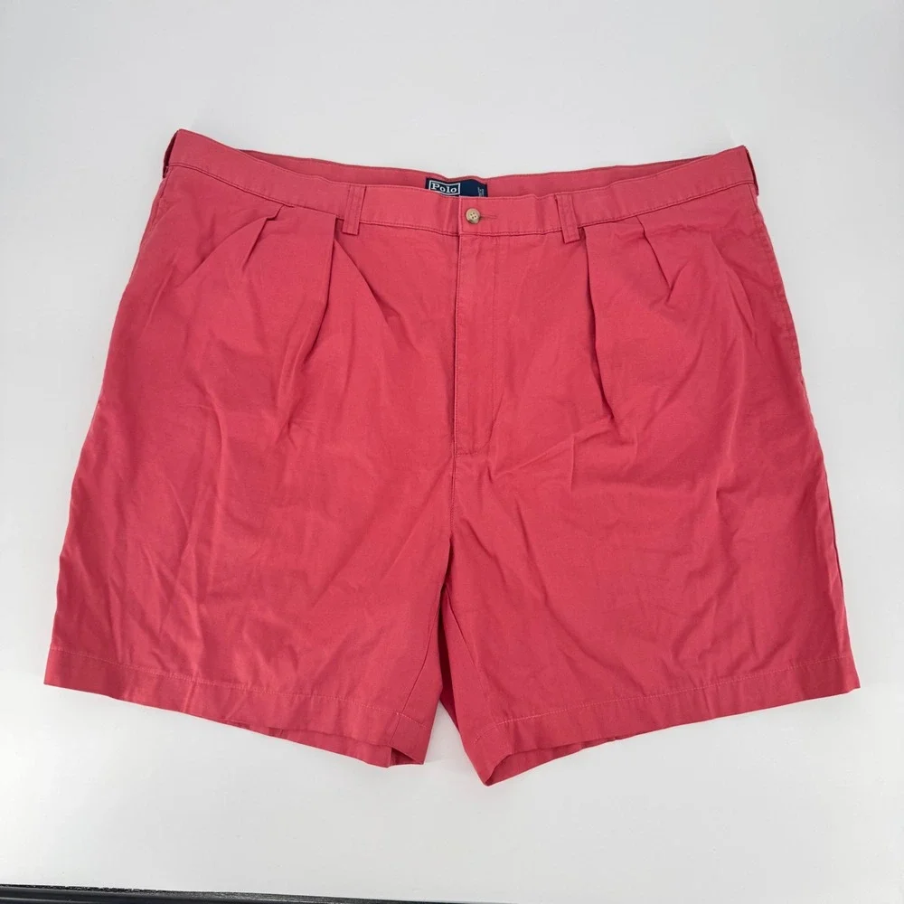 Polo Ralph Lauren Big Tyler Short Mens 48B Red Pleated Chino Cotton Shorts